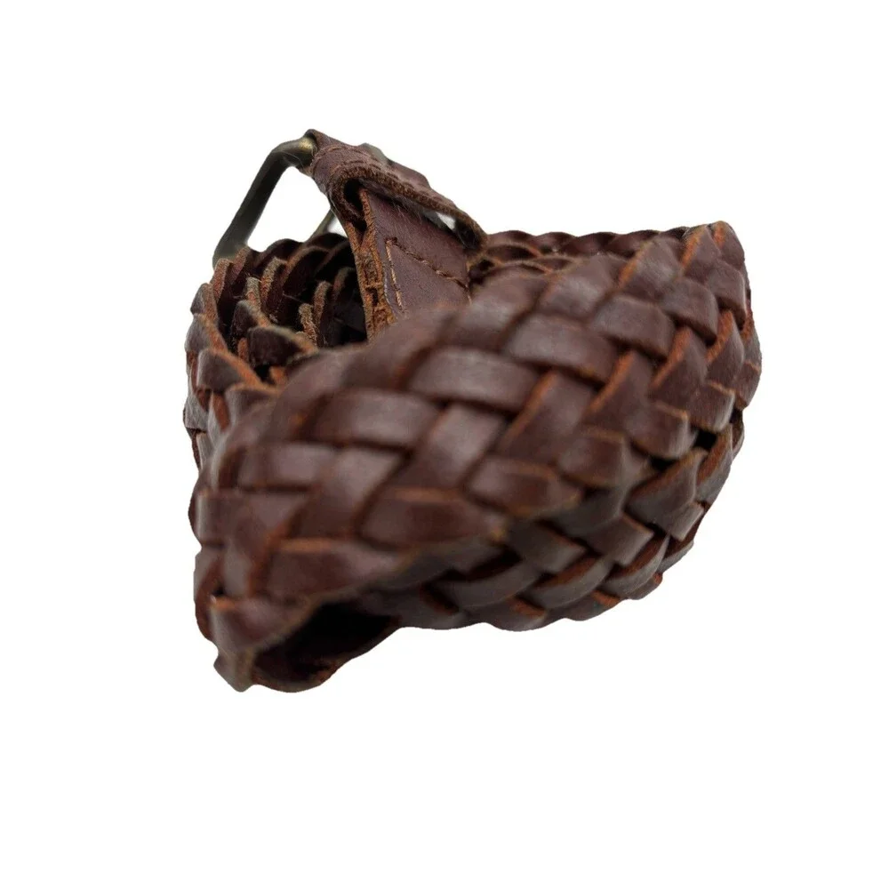 Brown Braided Leather Belt - Youth Kids Sz 26/28 Antiqued Brass Buckle Boy Girl